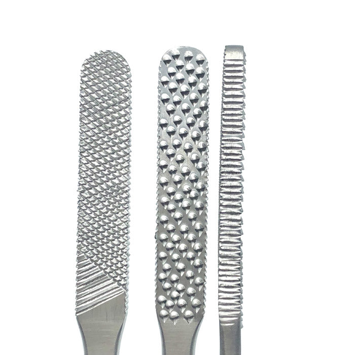 FOMON BONE RASP, DOUBLE-ENDED, 8.25" (21CM), FLAT WITH FOUR DIFFERENT GRITS