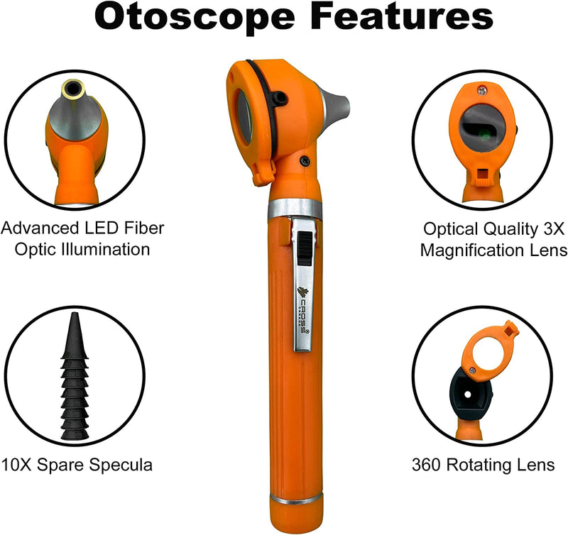 Cross Canada 11-092 Physician Fiber Optic LED Pocket Otoscope Diagnostic Set, Tangerine