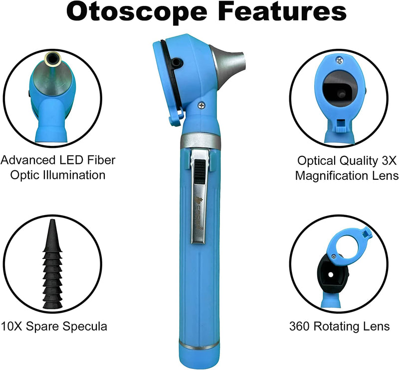 Cross Canada 11-079 Physician Fiber Optic LED Pocket Otoscope Diagnostic Set, Ceil Blue