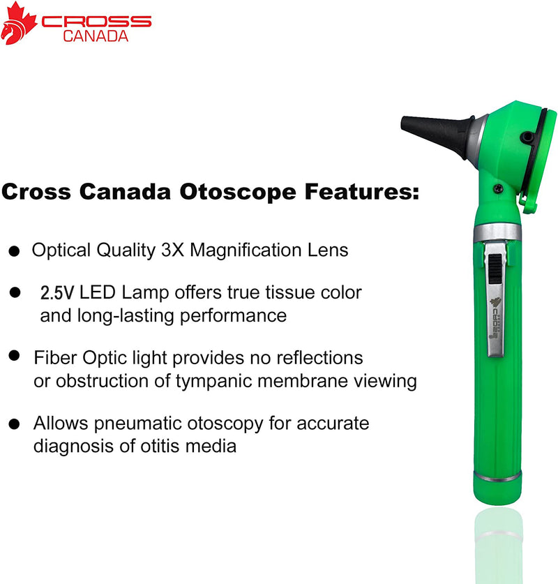 Cross Canada 11-084 Physician Fiber Optic LED Pocket Otoscope Diagnostic Set, Green