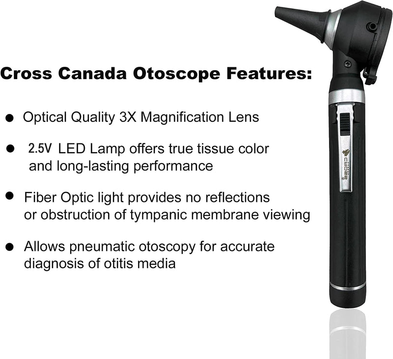 Cross Canada 11-083 Physician Fiber Optic LED Pocket Otoscope Diagnostic Set, Black