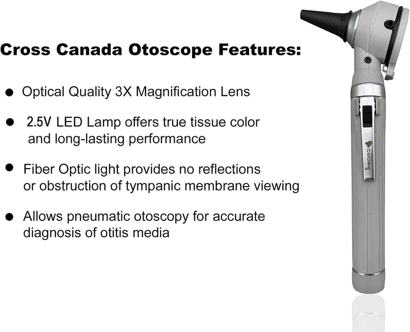 Cross Canada 11-078 Physician Fiber Optic LED Pocket Otoscope Diagnostic Set, Gray