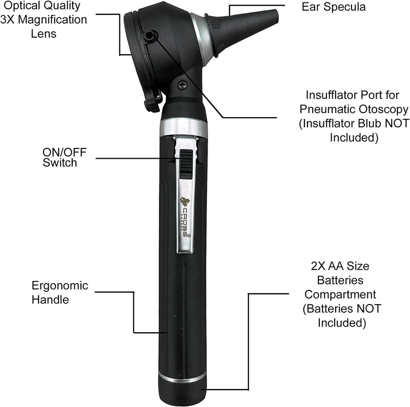 Cross Canada 11-095 Physician Fiber Optic LED Pocket Otoscope and Ophthalmoscope Diagnostic Set, Black