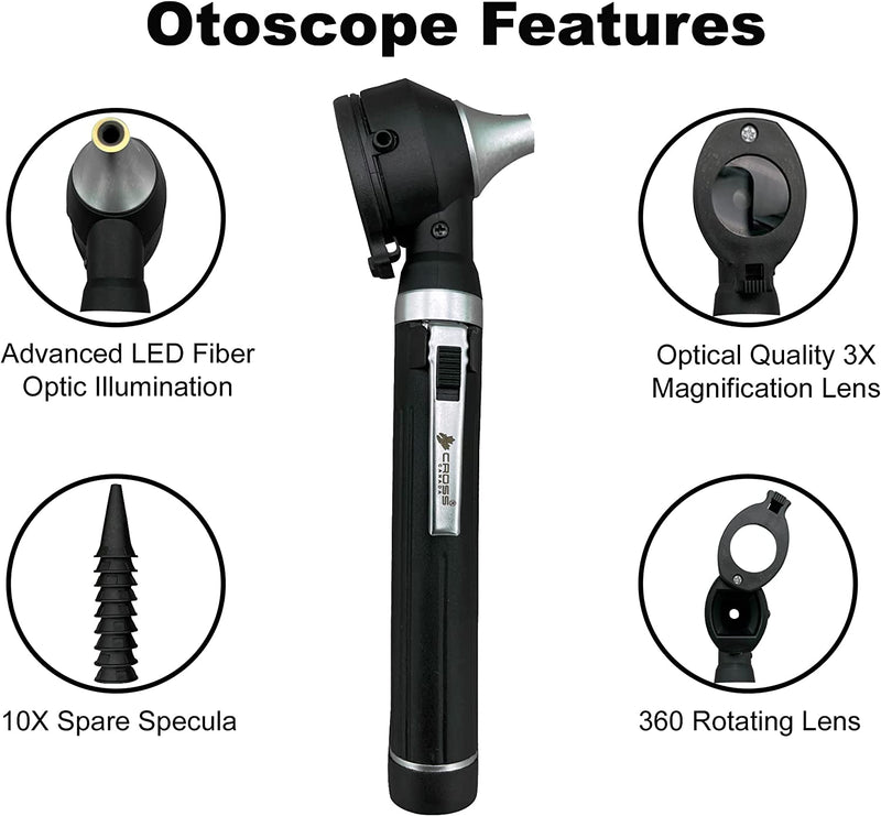 Cross Canada 11-095 Physician Fiber Optic LED Pocket Otoscope and Ophthalmoscope Diagnostic Set, Black