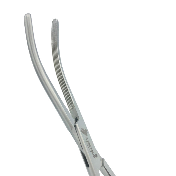 Rochester-Carmalt Forceps, 6.25" (16cm), Curved, Longitudinally Serrated Jaws, Cross Serrated Tips