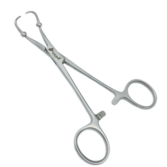 Roeder Towel Clamp, 5.5" (14cm), Curved, Perforating 1x1 Prongs, with Ball Stops